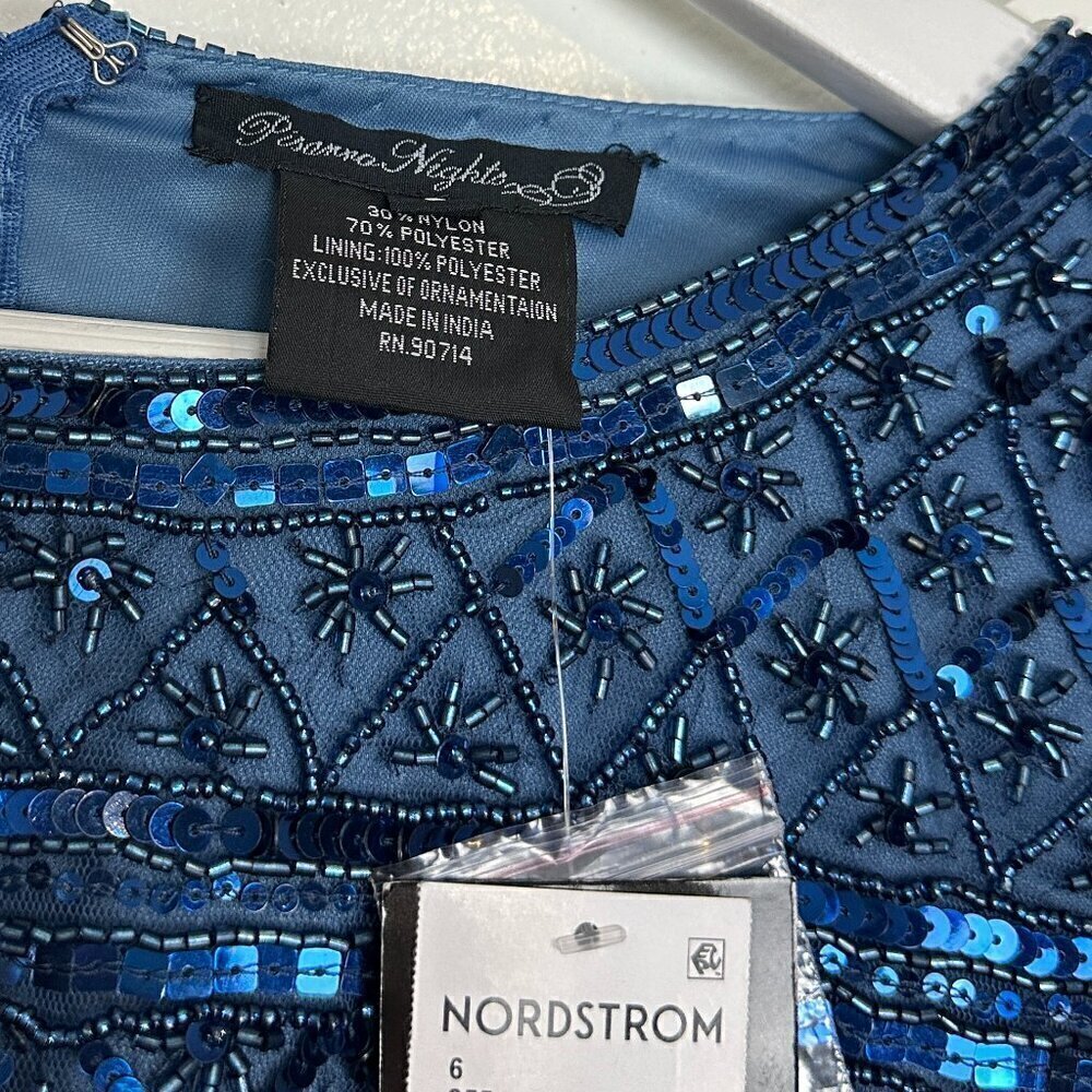 PISARRO NIGHTS Beaded Tie Waist Taffeta Gown in Denim 427 Size US 6 NWT - Picture 8 of 10